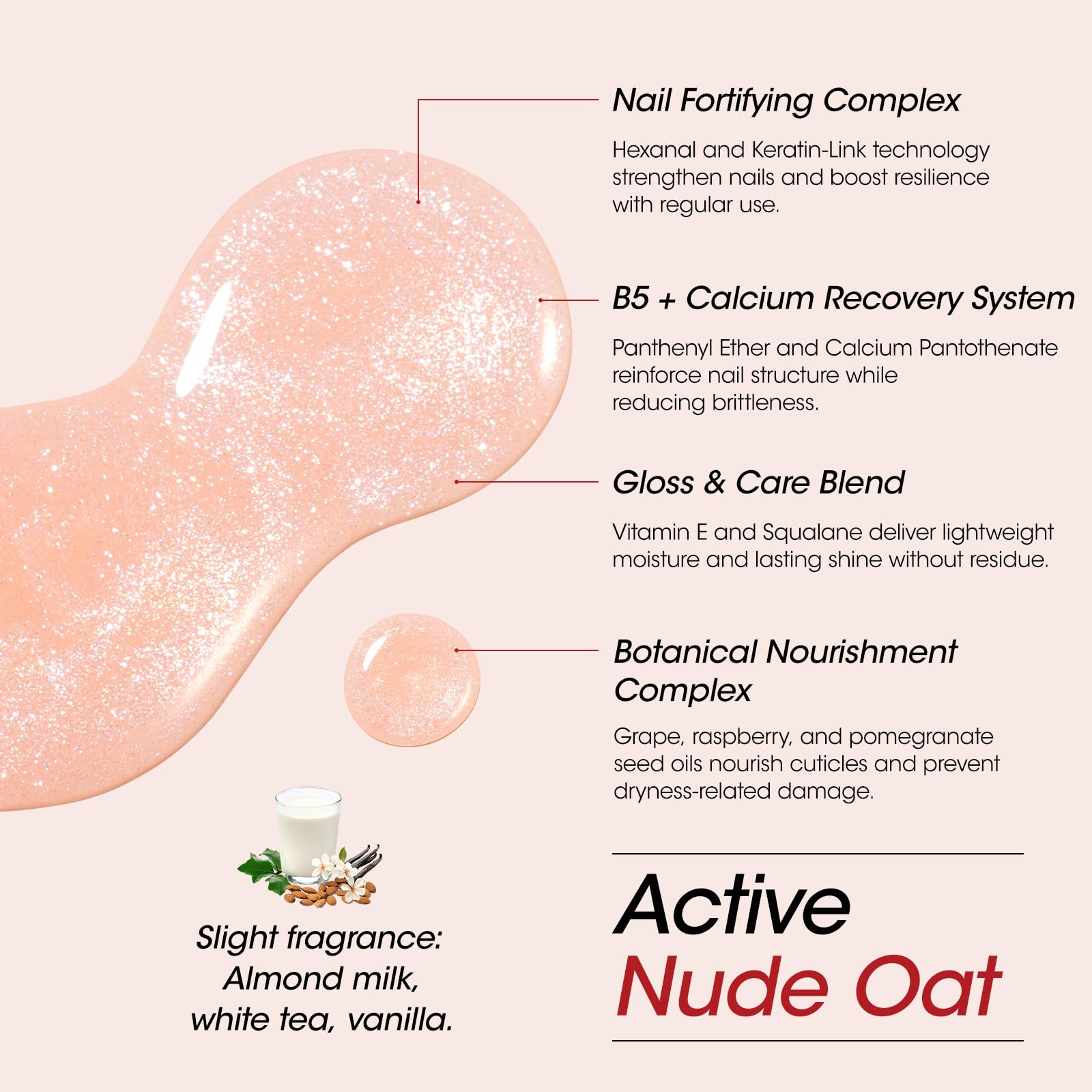 Nail strengthener and ridge filler on nail showing a smooth surface.