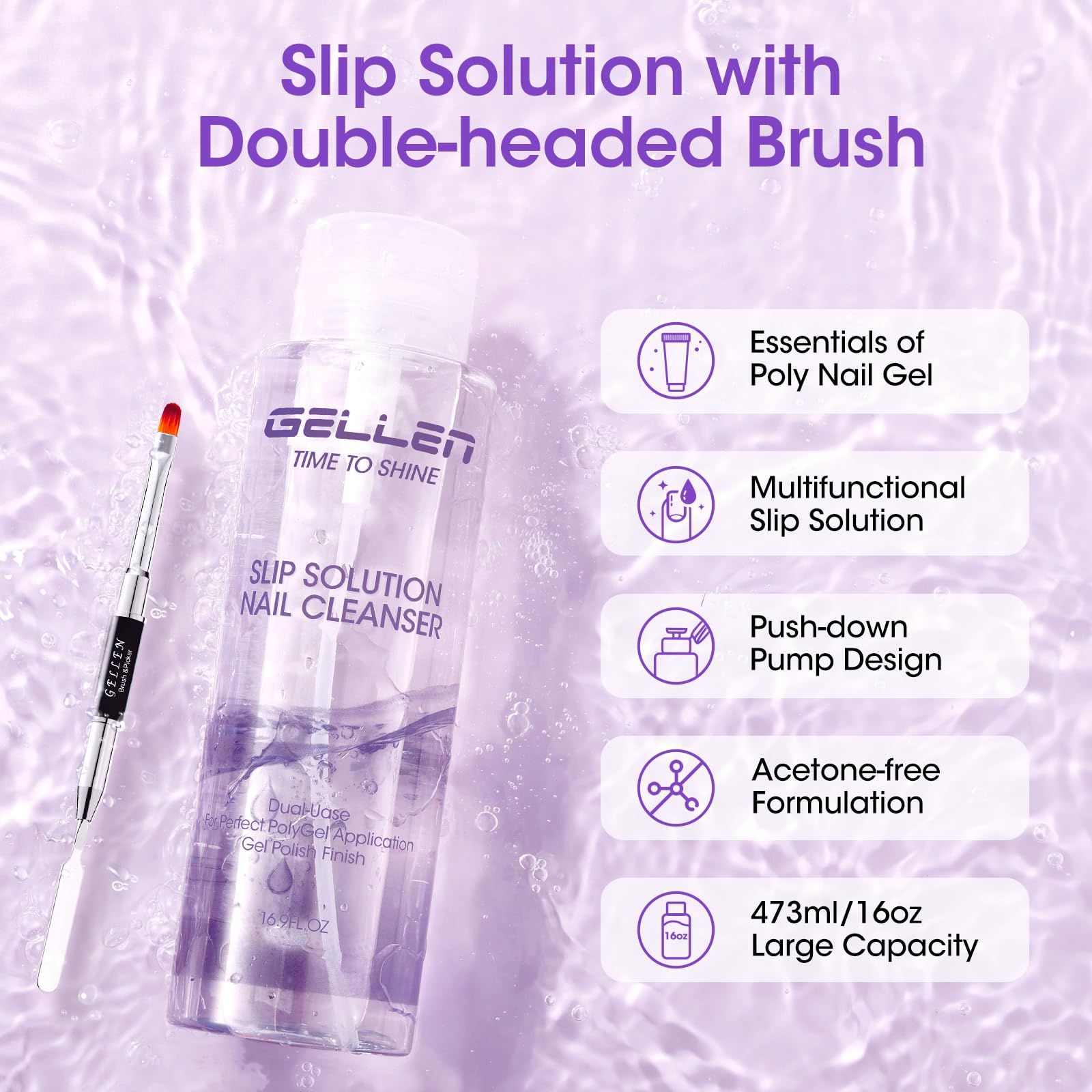 GELLEN dual-ended nail brush for precise shaping and cleaning.