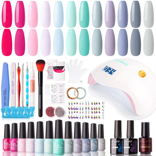 GELLEN Gel Nail Kit with 72W lamp for fast at-home manicures
