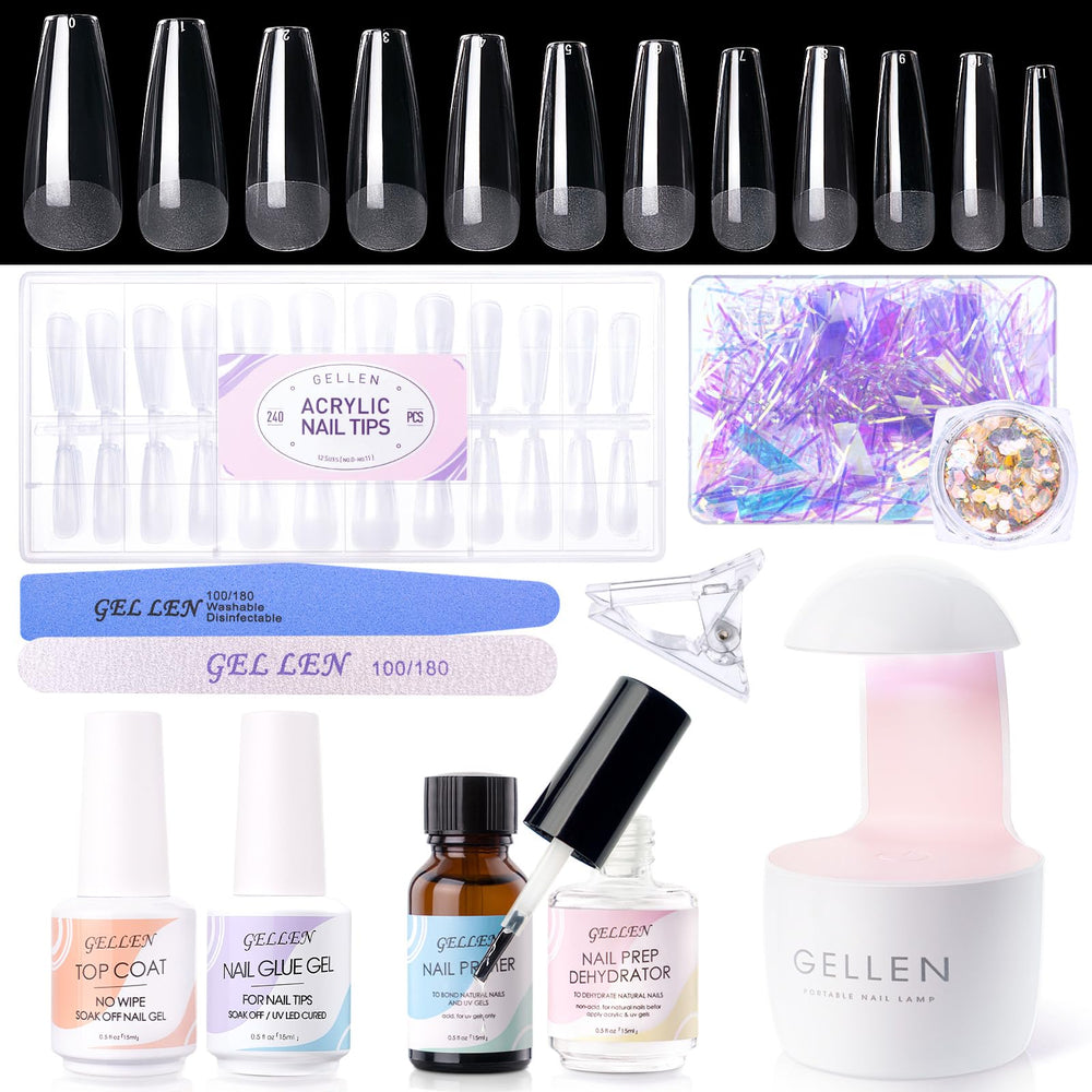 Gellen gel nail kit coffin tips for at-home extensions and salon-like results.