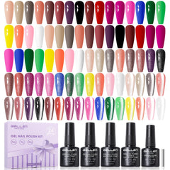 GELLEN gel nail polish kit display with 20 colors and coatings for versatile looks.