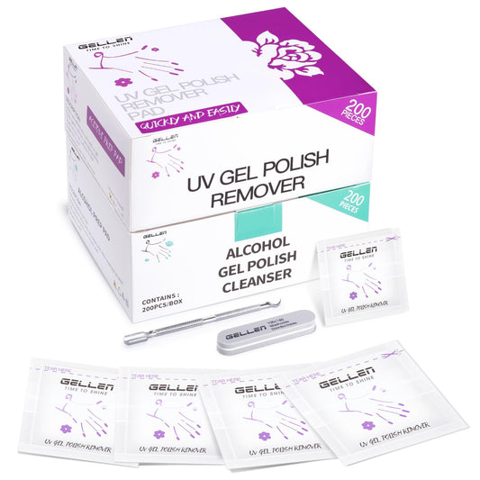 GELLEN gel polish remover pad kit packaging shows travel-friendly kit for quick polish removal.
