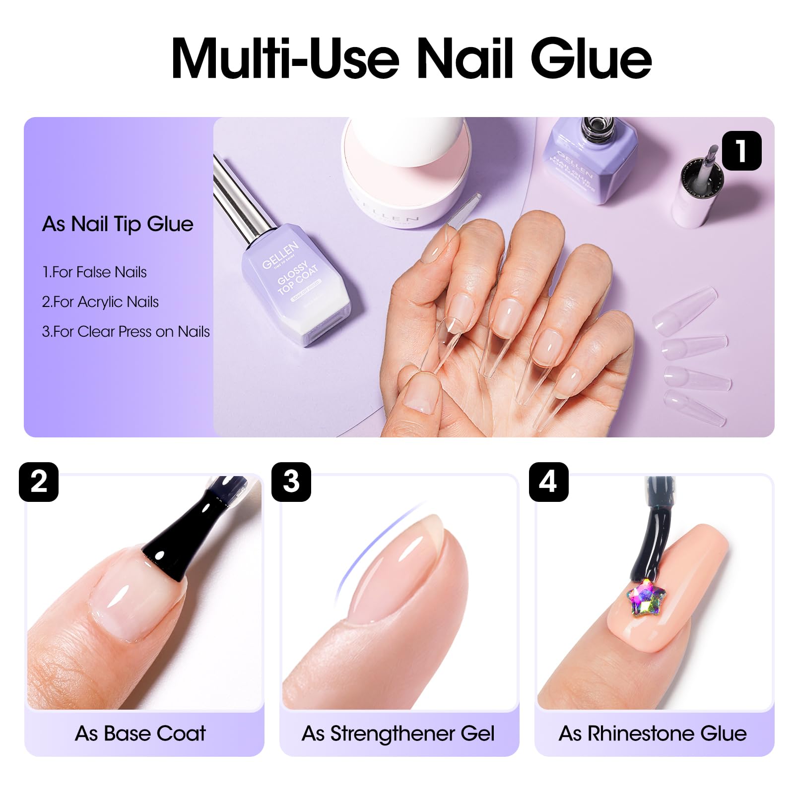 GELLEN nail glue brush inside cap for precise application
