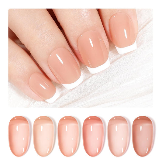 GELLEN nude 745 gel polish shade for buildable nude opacity and French tips.