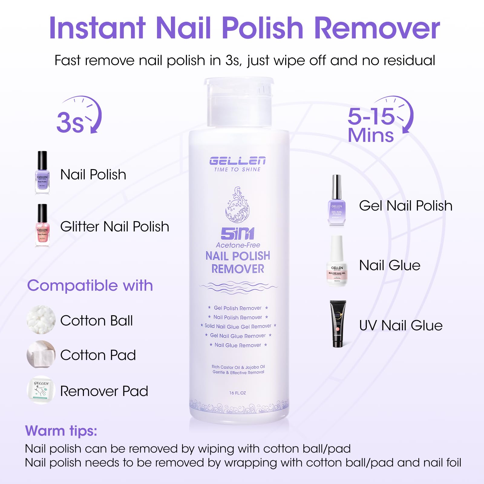 GELLEN odor-minimizing remover is suitable for sensitive nails and skin.