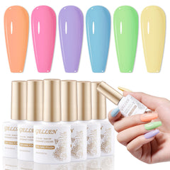 GELLEN pastel gel polish set with six macaron colors for chic nails.