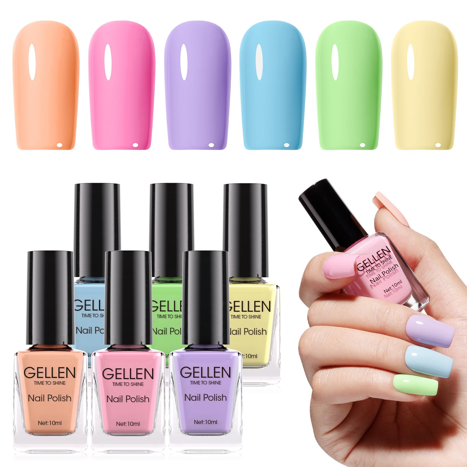 GELLEN pastel regular nail polish set with six colors for chic at-home manicures.