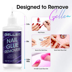 Gellen quick removal demo highlighting fast glue dissolution on nails.