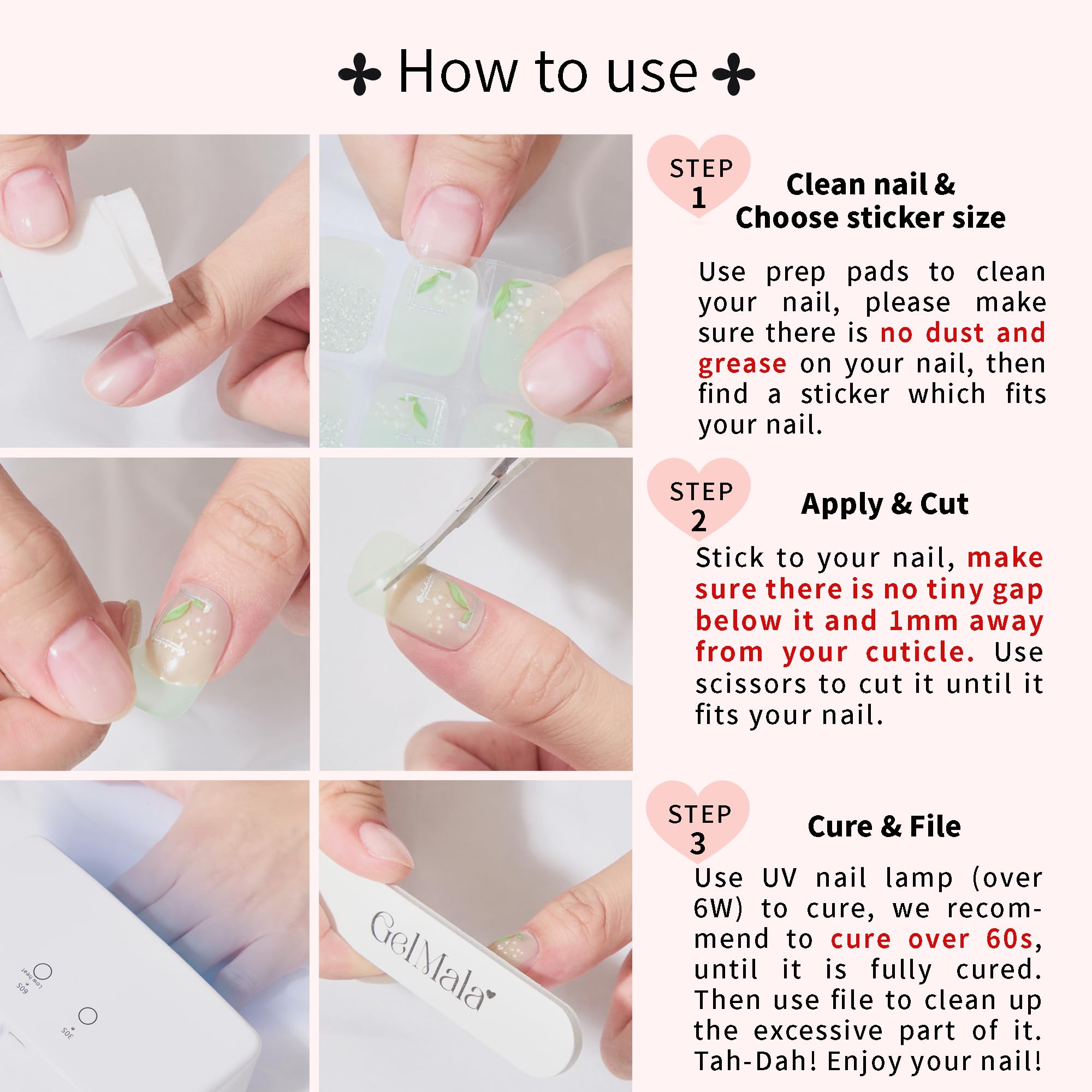 GelMala easy remove step demonstrates simple removal guidance.