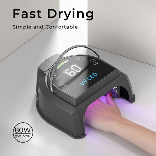 Gelpal 80W nail lamp side profile showing sleek cordless design.