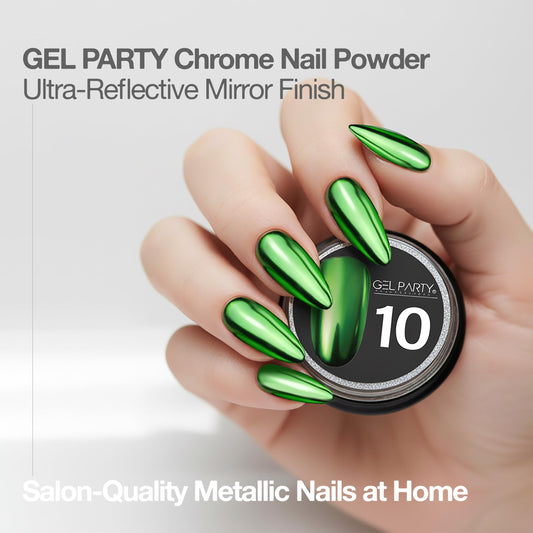 GEL PARTY gold metallic nail powder delivers a bright, premium metallic finish.