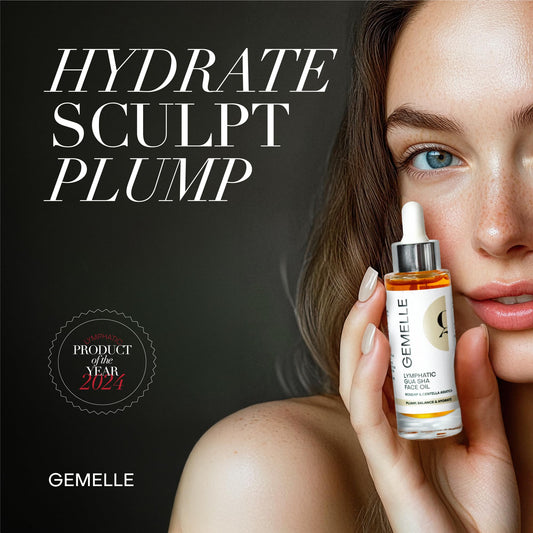 GEMELLE oil applied with gua sha tool for soothing glide