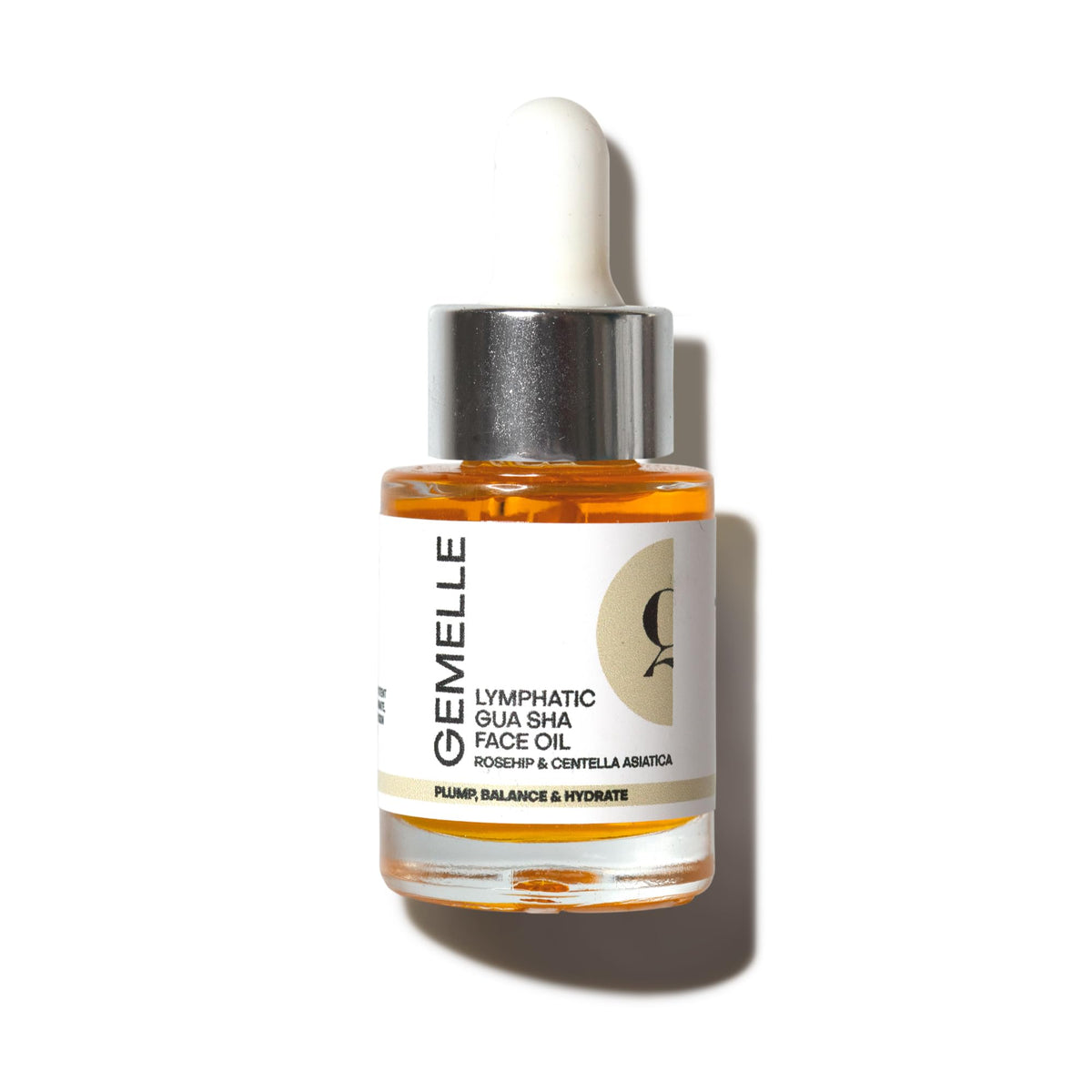 GEMELLE Lymphatic Gua Sha Face Oil bottle close-up for smooth, hydrated skin