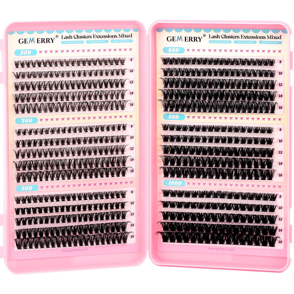 Gemerry 565Pcs lash clusters 30D curl for natural daily enhancement.