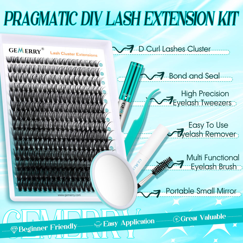 Close-up of GEMERRY D Curl lash clusters for natural to fluffy volume