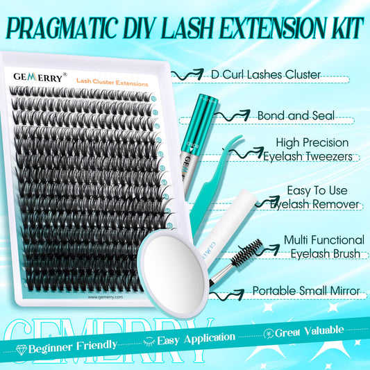 Close-up of GEMERRY D Curl lash clusters for natural to fluffy volume