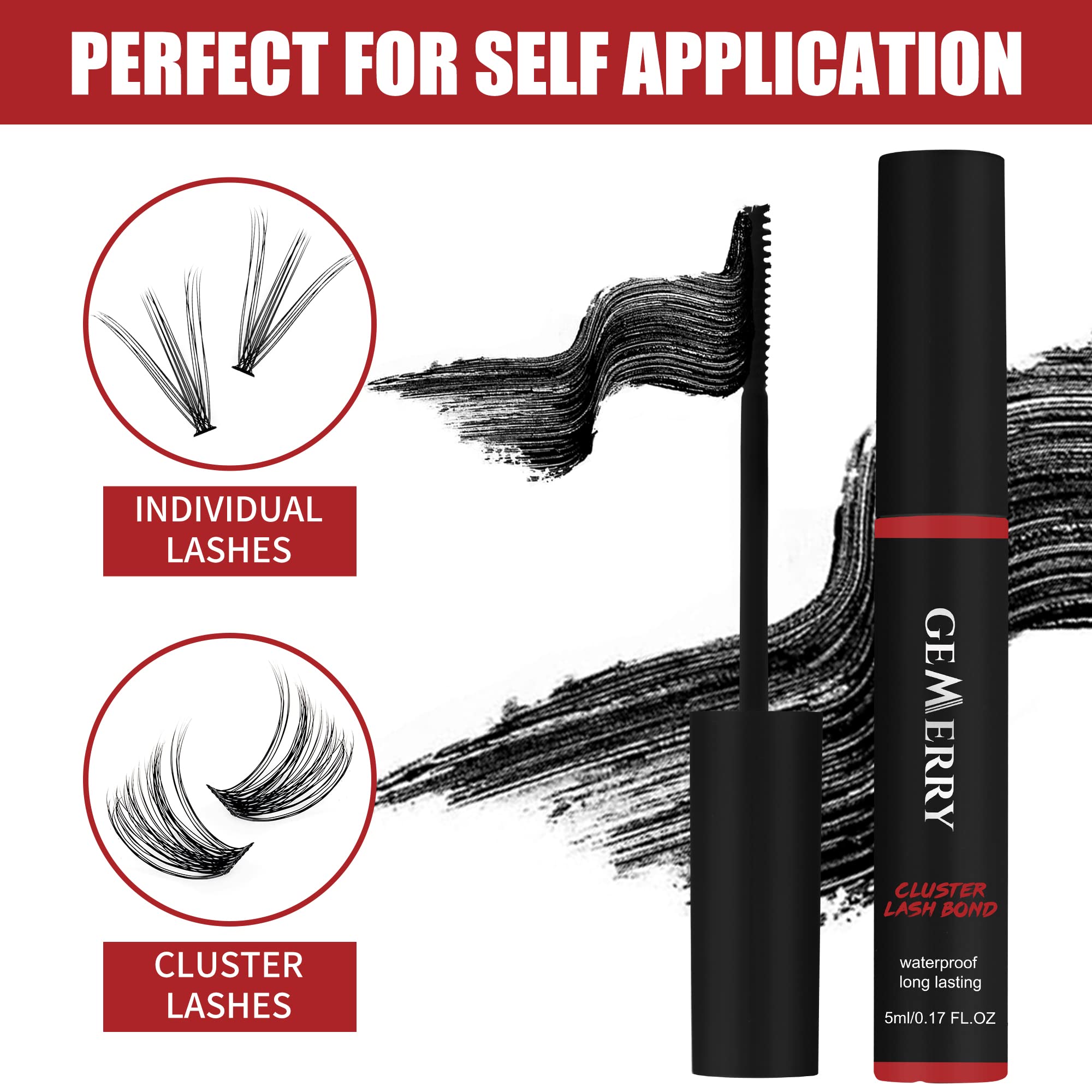 GEMERRY Lash Bond packaging highlights latex-free, alcohol-free formula.