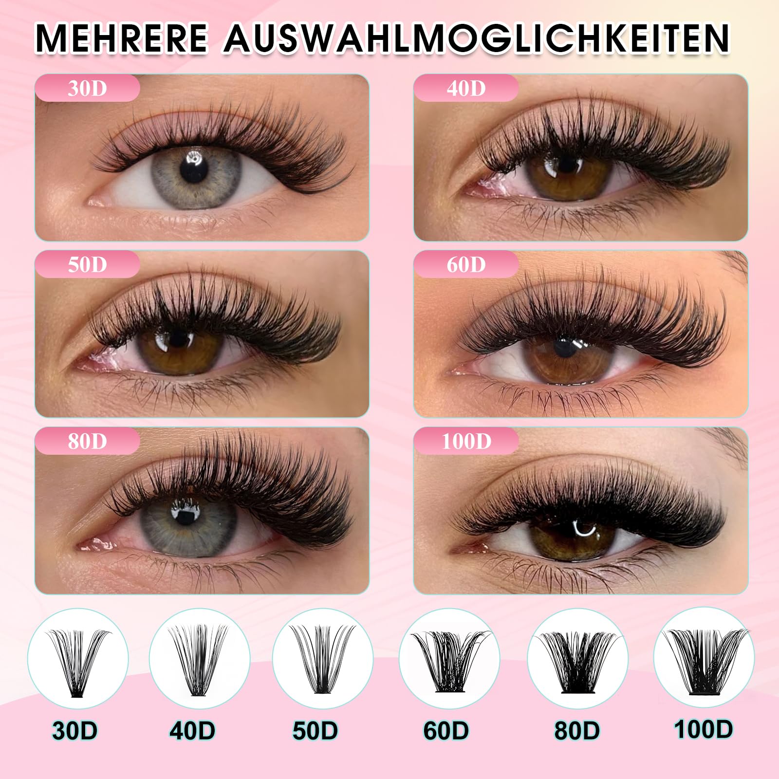 GEMERRY six curl styles close-up enabling natural to dramatic eye effects.