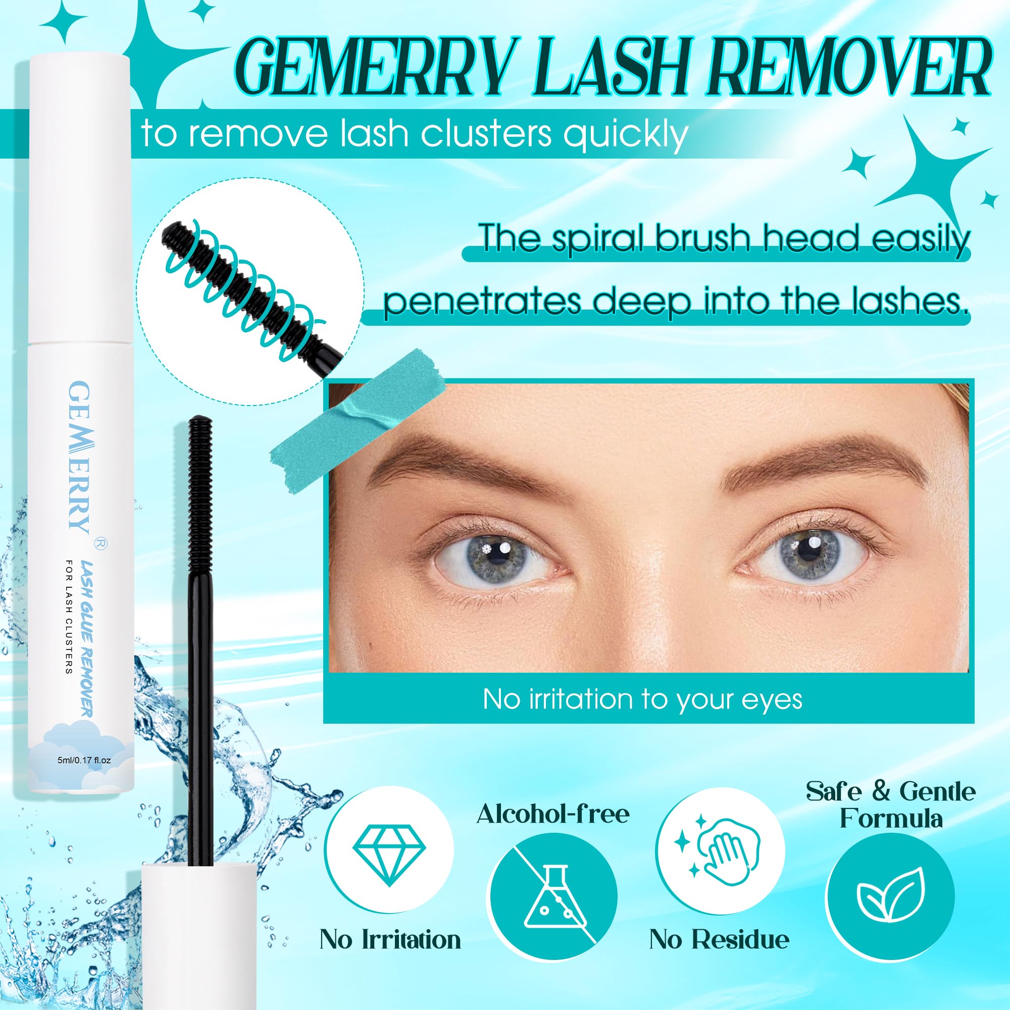 GEMERRY lash glue remover with spiral brush for easy cleanup