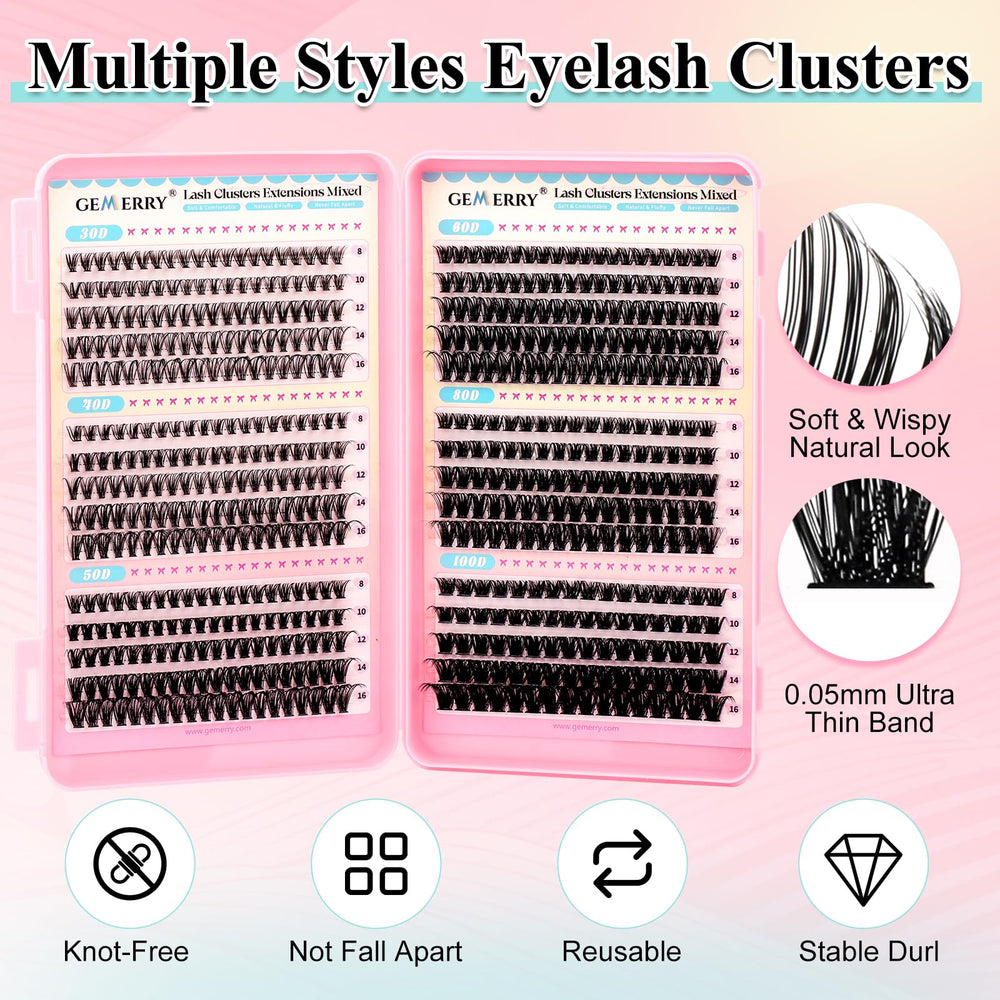 GEMERRY natural-feel lash clusters close-up for seamless blending.