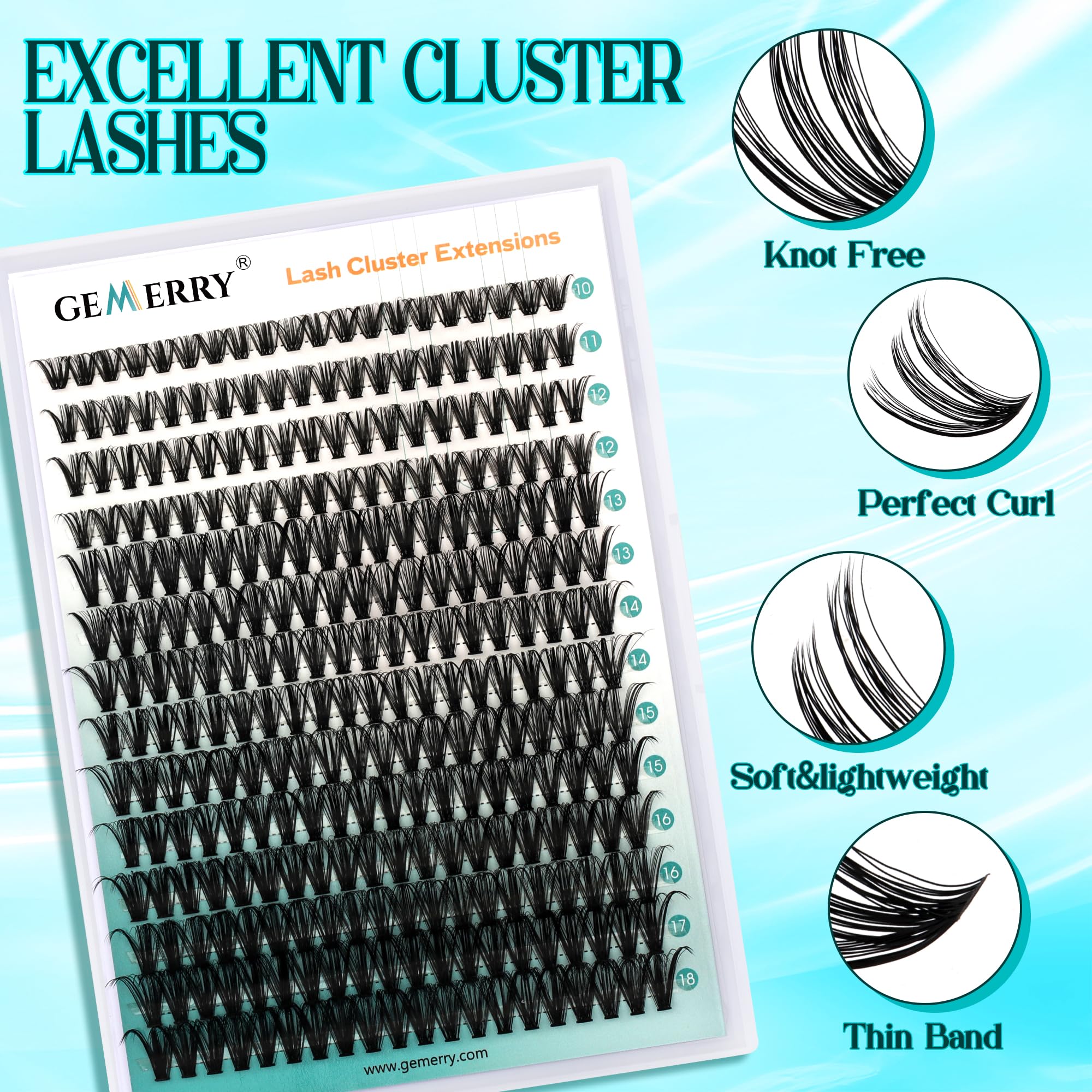 GEMERRY wider lash band on 60P+80P clusters for faster full-lash look