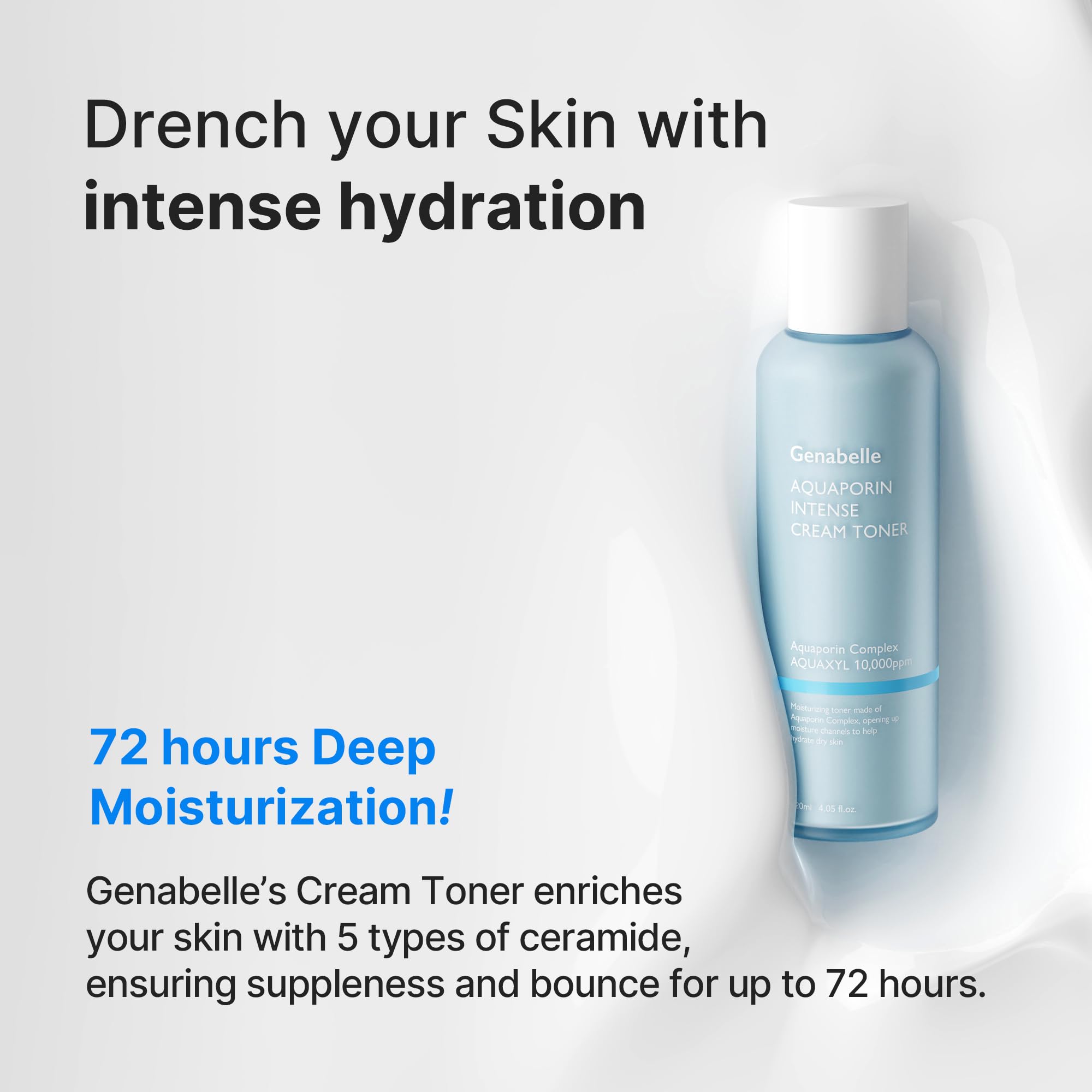 Genabelle Aquaporin Intense Cream Toner swirl on skin delivering hydration.