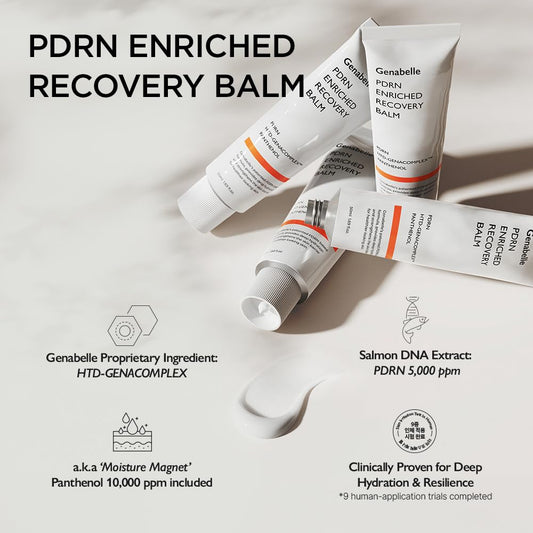 Genabelle PDRN Enriched Recovery Balm texture swatch highlights instant hydration and soothing feel.