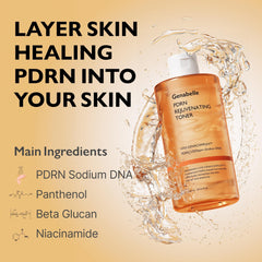 Genabelle PDRN Rejuvenating Toner being applied for refreshed, hydrated skin.