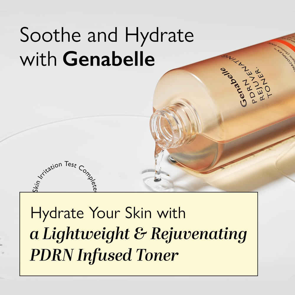 Genabelle PDRN Rejuvenating Toner bottle featuring salmon extract for glow.