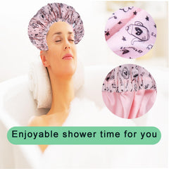 Genergy satin-lined cap in use during bath time for hair protection