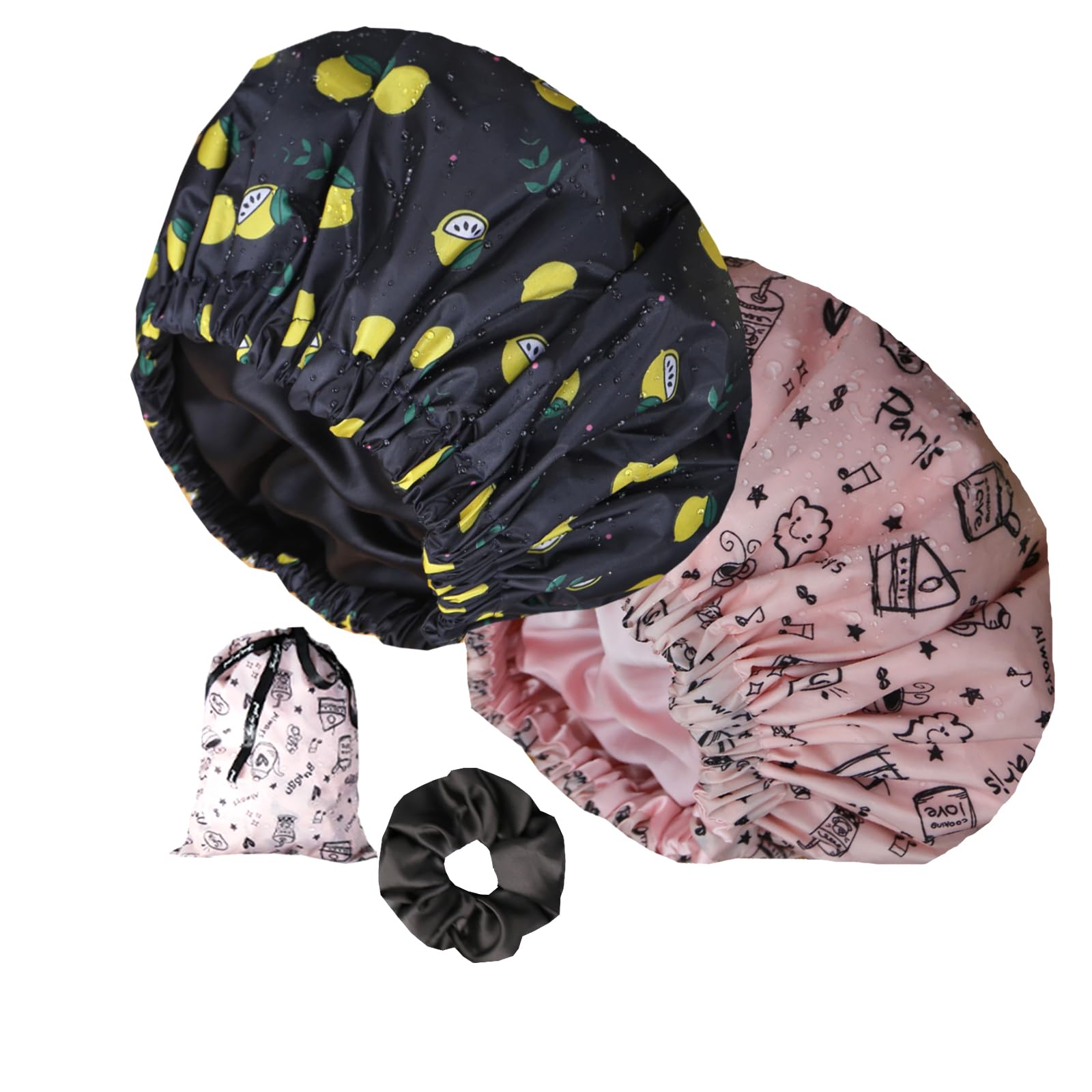 Genergy shower cap with waterproof exterior and satin interior keeps hair dry and protected
