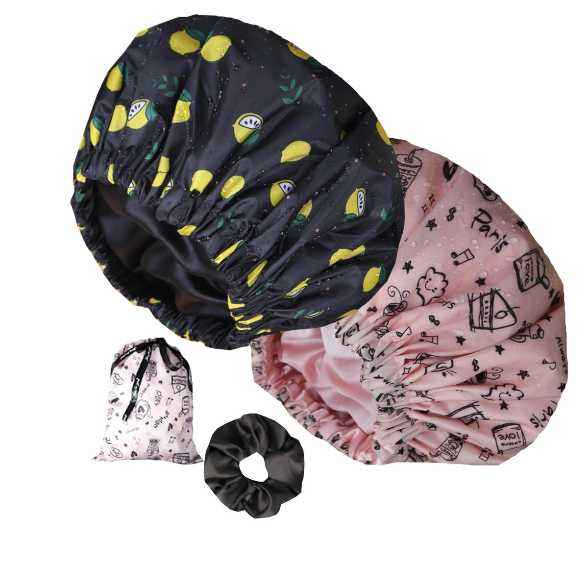 Genergy shower cap with waterproof exterior and satin interior keeps hair dry and protected