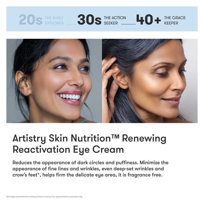 Generic Artstry eye cream application around the eye area during daily routine.