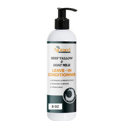 Generic Beef Tallow Goat Milk Leave-In Conditioner bottle moisturizes frizz-prone hair.