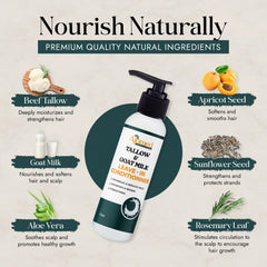 Generic Beef Tallow Goat Milk Leave-In Conditioner close-up shows creamy formula for deep conditioning.