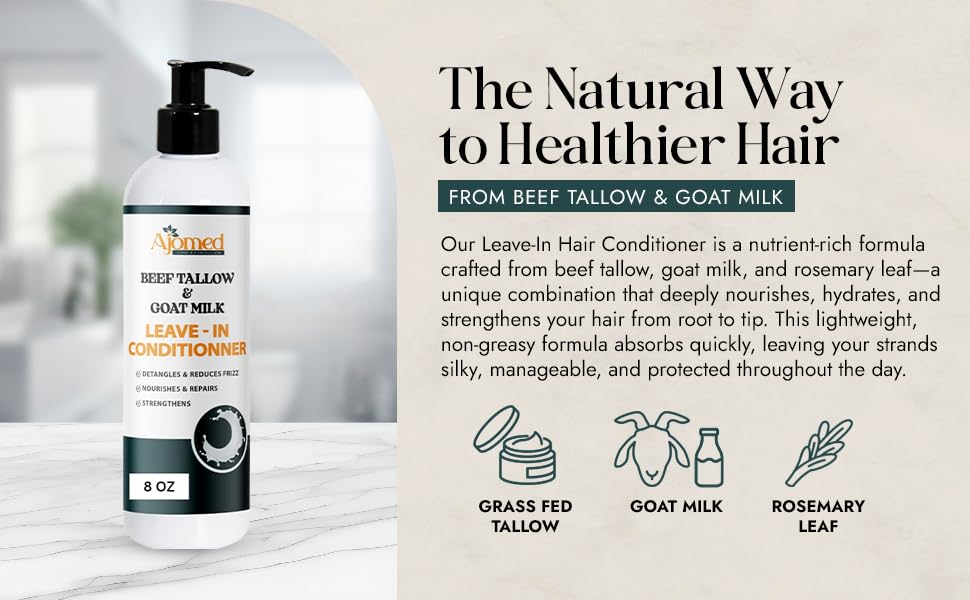 Generic Beef Tallow Goat Milk Leave-In Conditioner detangles during styling for smoother strands.