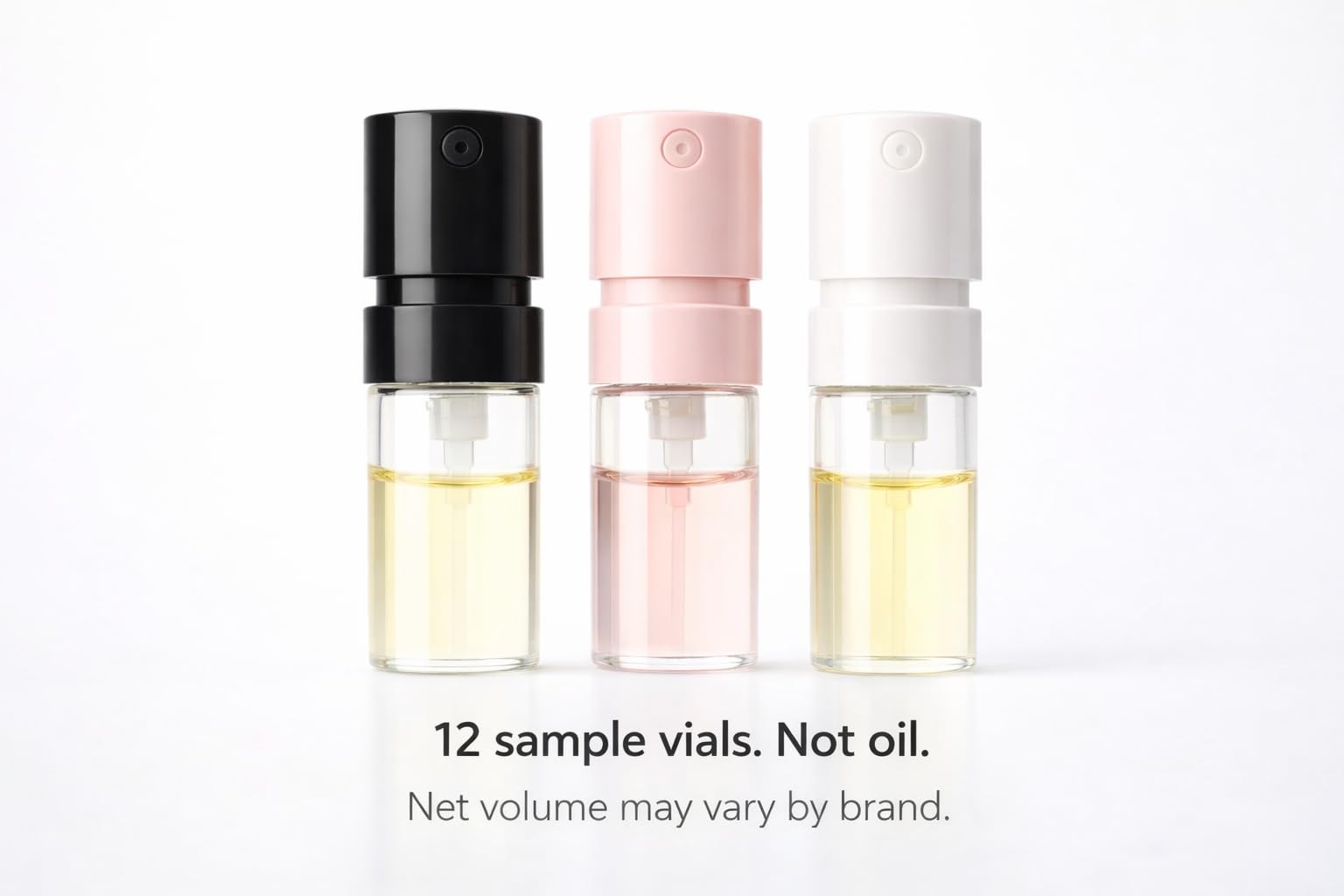 Travel-ready perfume sampler with 0.03–0.06 oz vials.