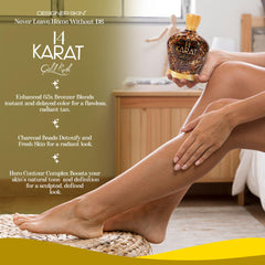 Generic Designer Skin 14 Karat Gold Rush bronzing lotion application demo demonstrates bronze effect.