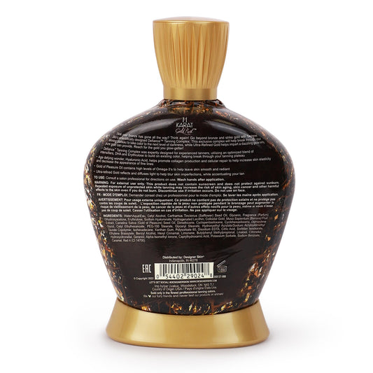 Generic Designer Skin 14 Karat Gold Rush bronzing lotion label close-up showing premium formula.