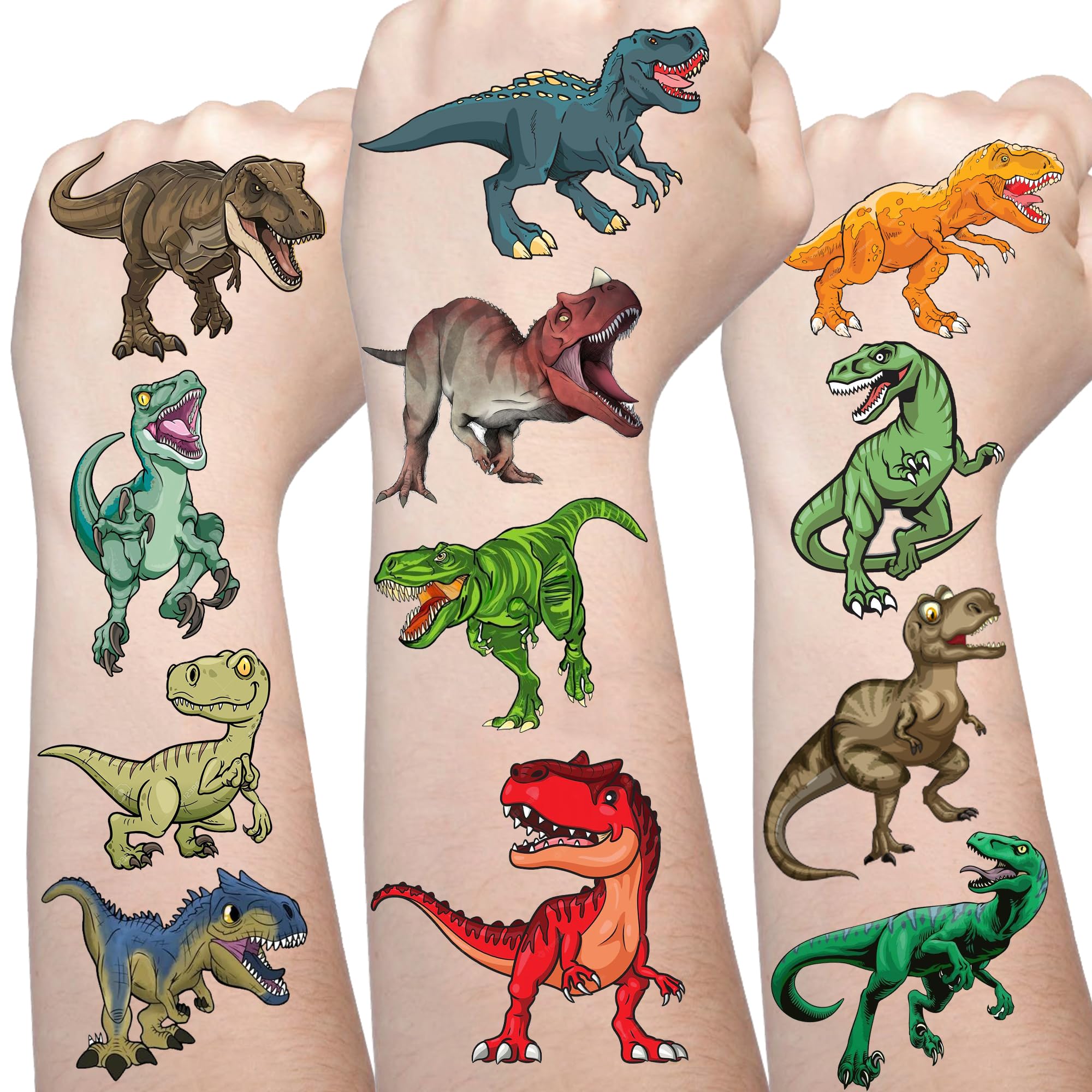 Generic dinosaur temporary tattoos front packaging showing 96-piece set and benefits