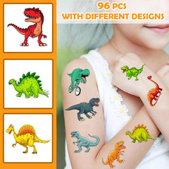 Generic children at party wearing dinosaur tattoos showing fun atmosphere