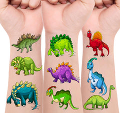 Generic sheet close-up of dinosaur tattoos showing bright colors and clear edges