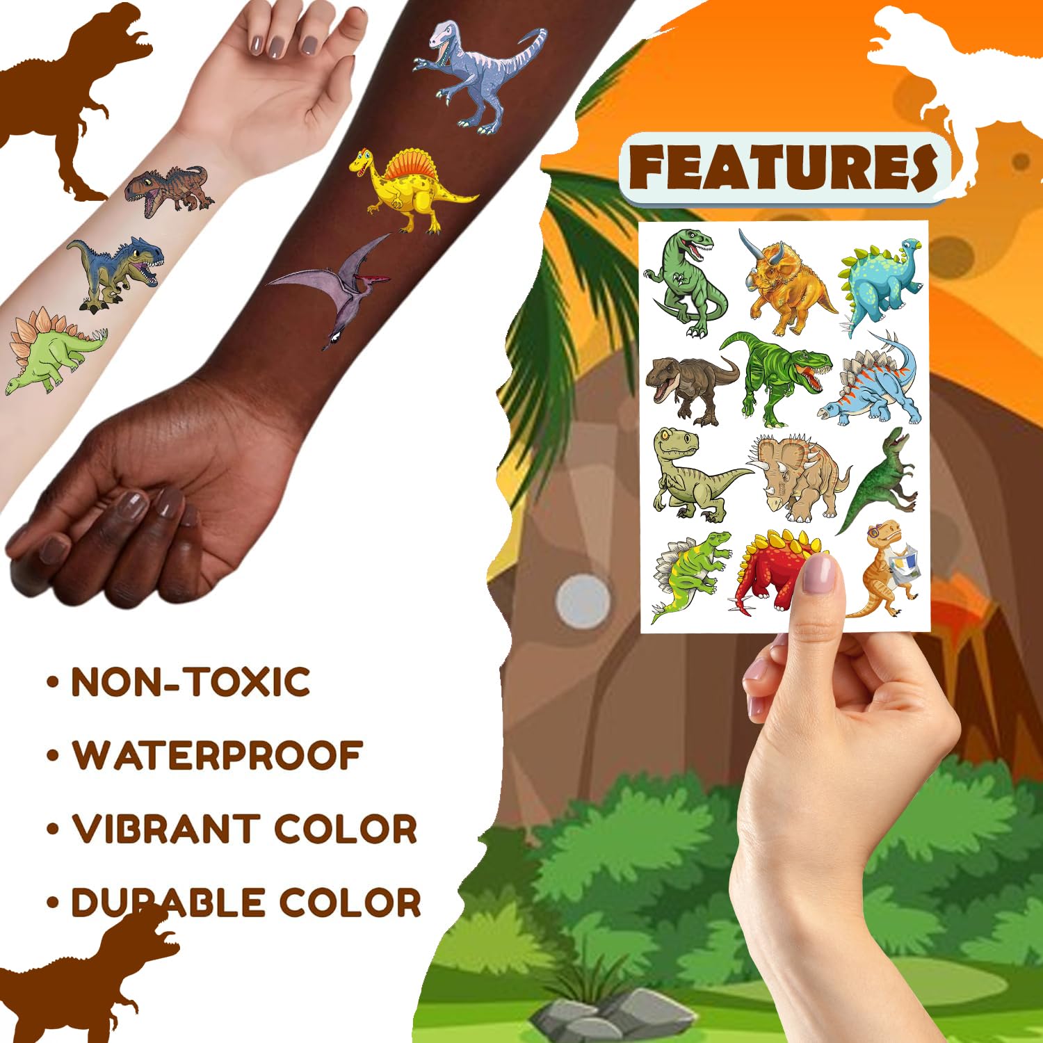 Generic spread of dinosaur designs display showing variety for party favors