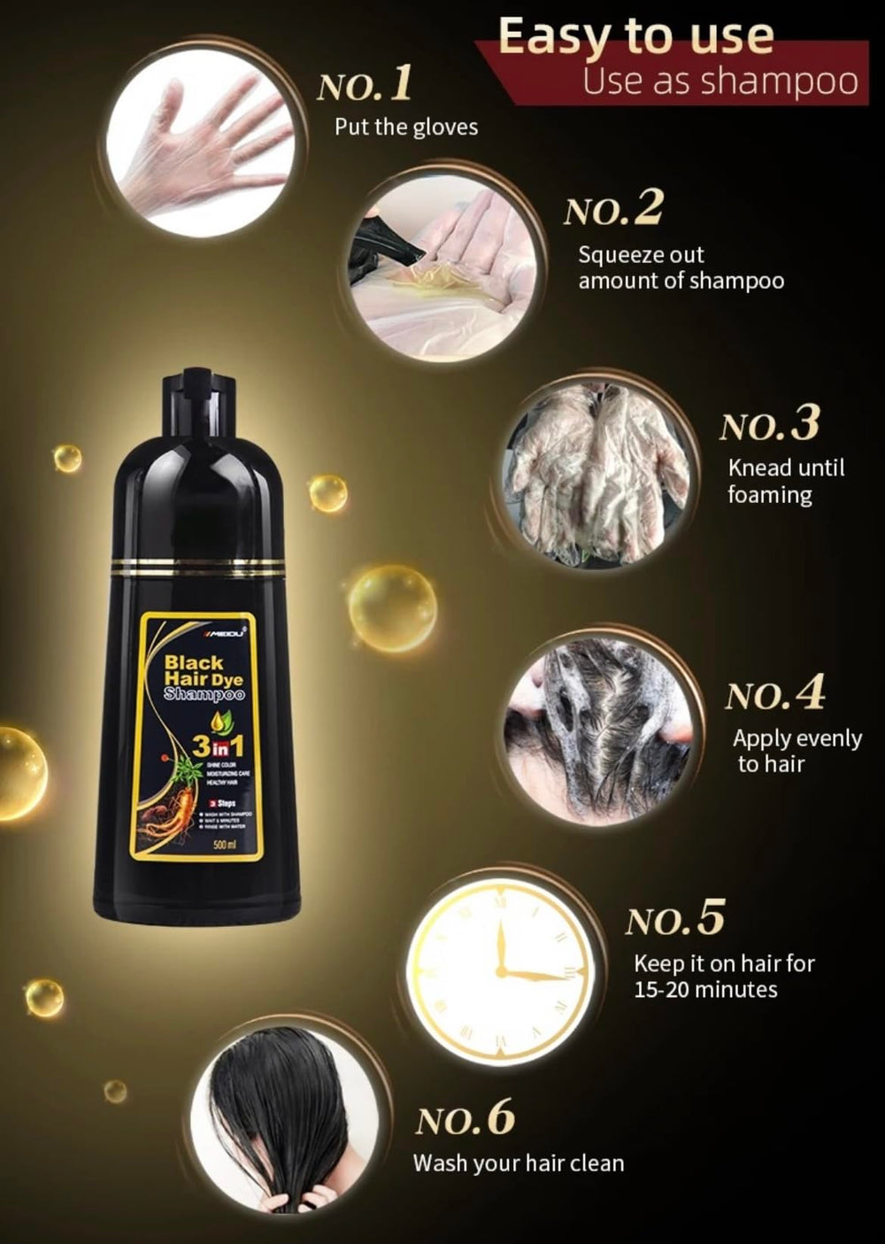 Generic Hair Dye Color Shampoo bottle on shelf in retail setting.