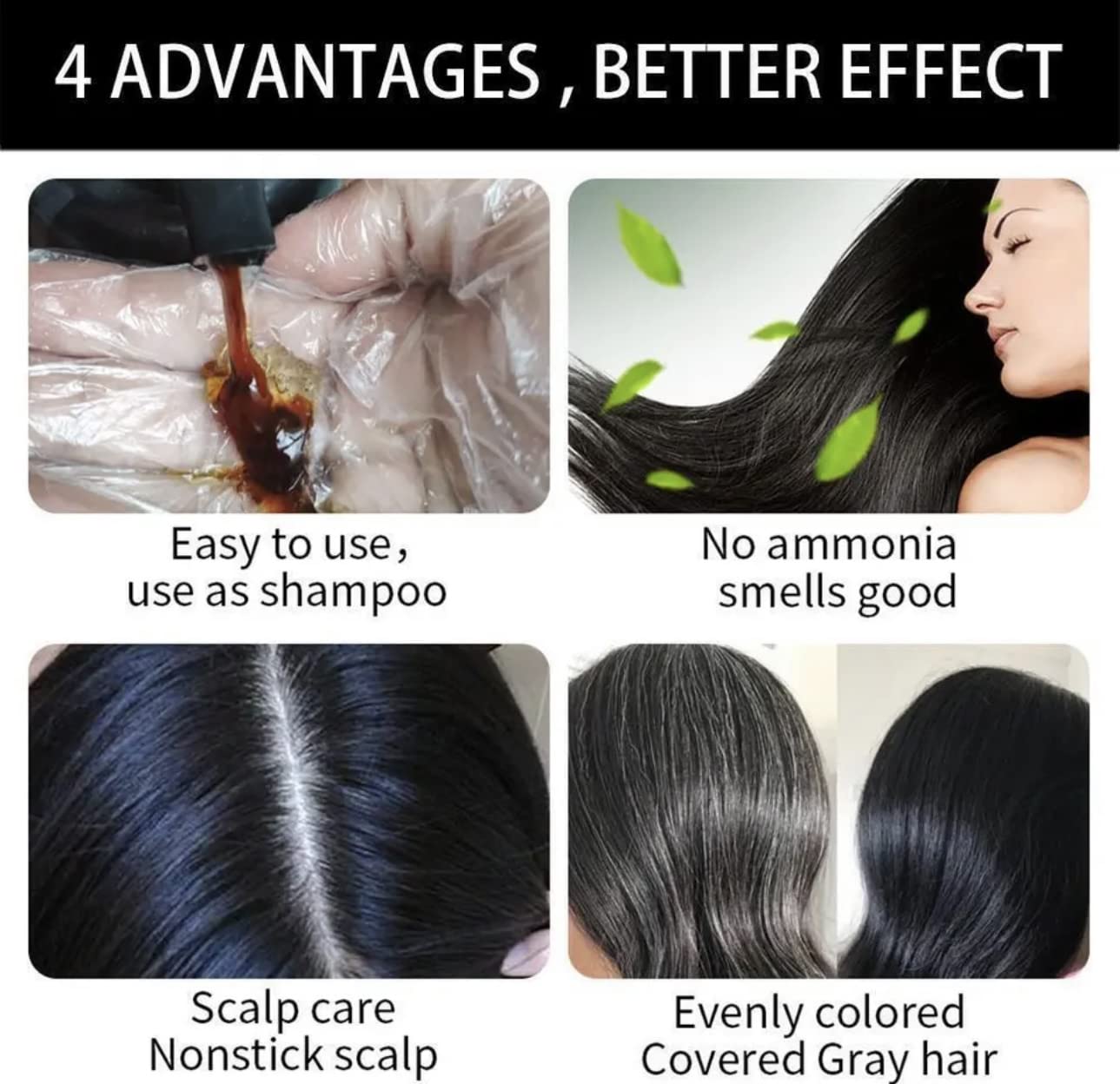 Generic Hair Dye Color Shampoo demonstrates gray coverage and natural-looking blend.