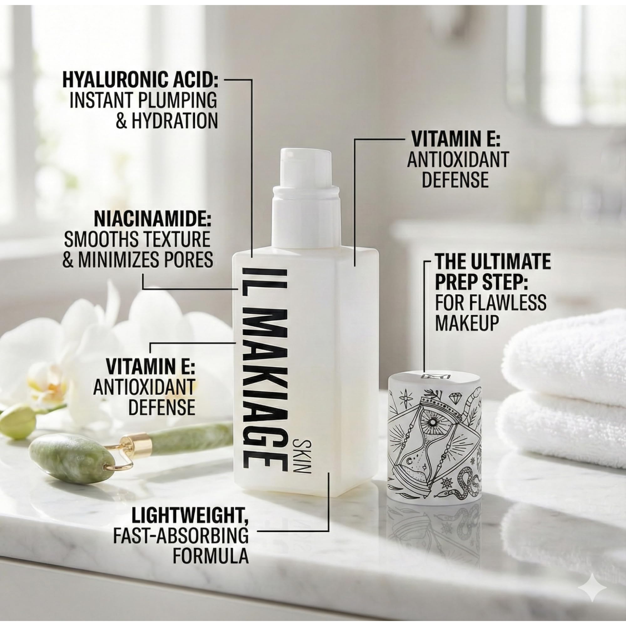 Hyaluronic serum drop demonstrates lightweight, fast-absorbing texture for quick adoption.