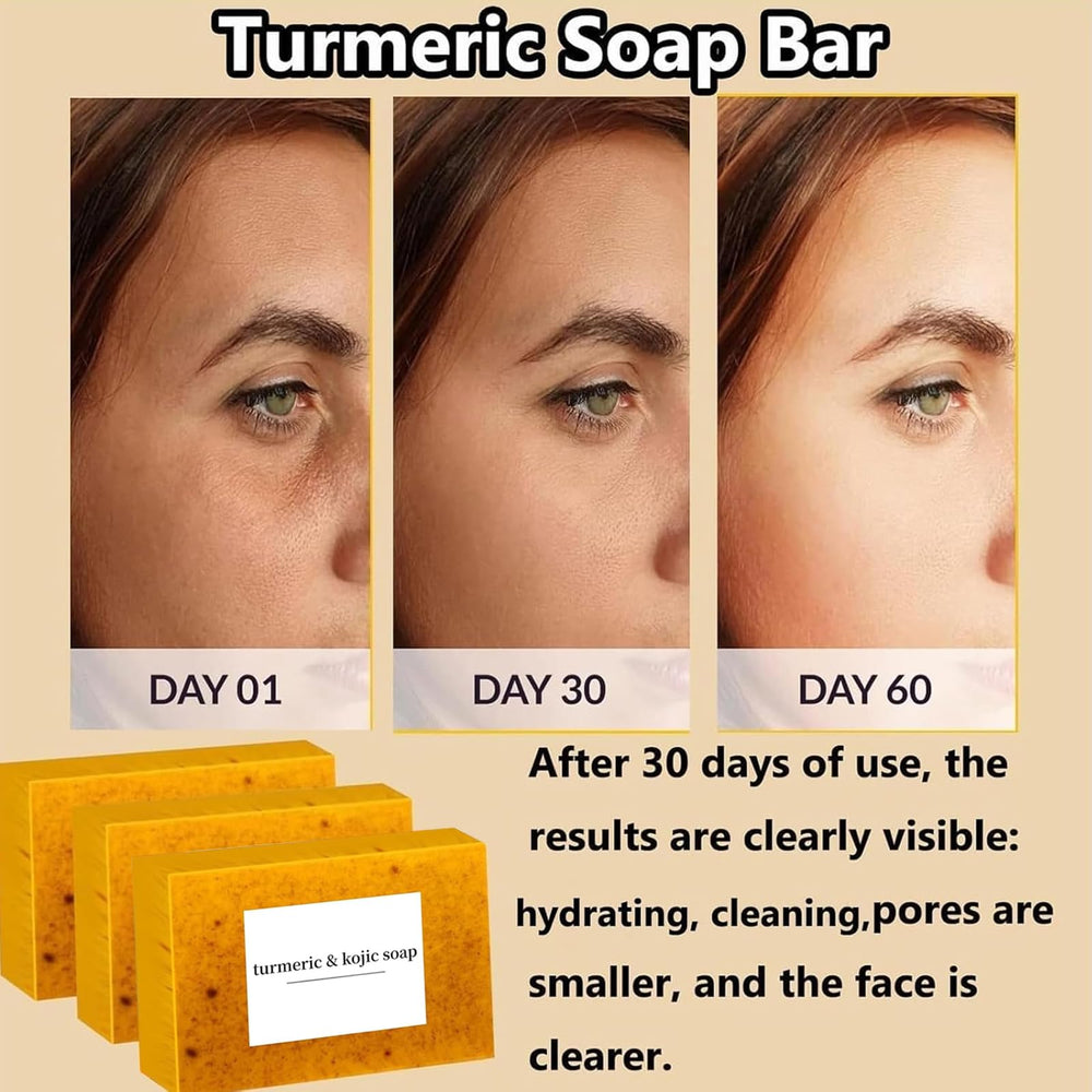 Packaging of Generic lemon turmeric kojic soap showing a 3-bar bundle.