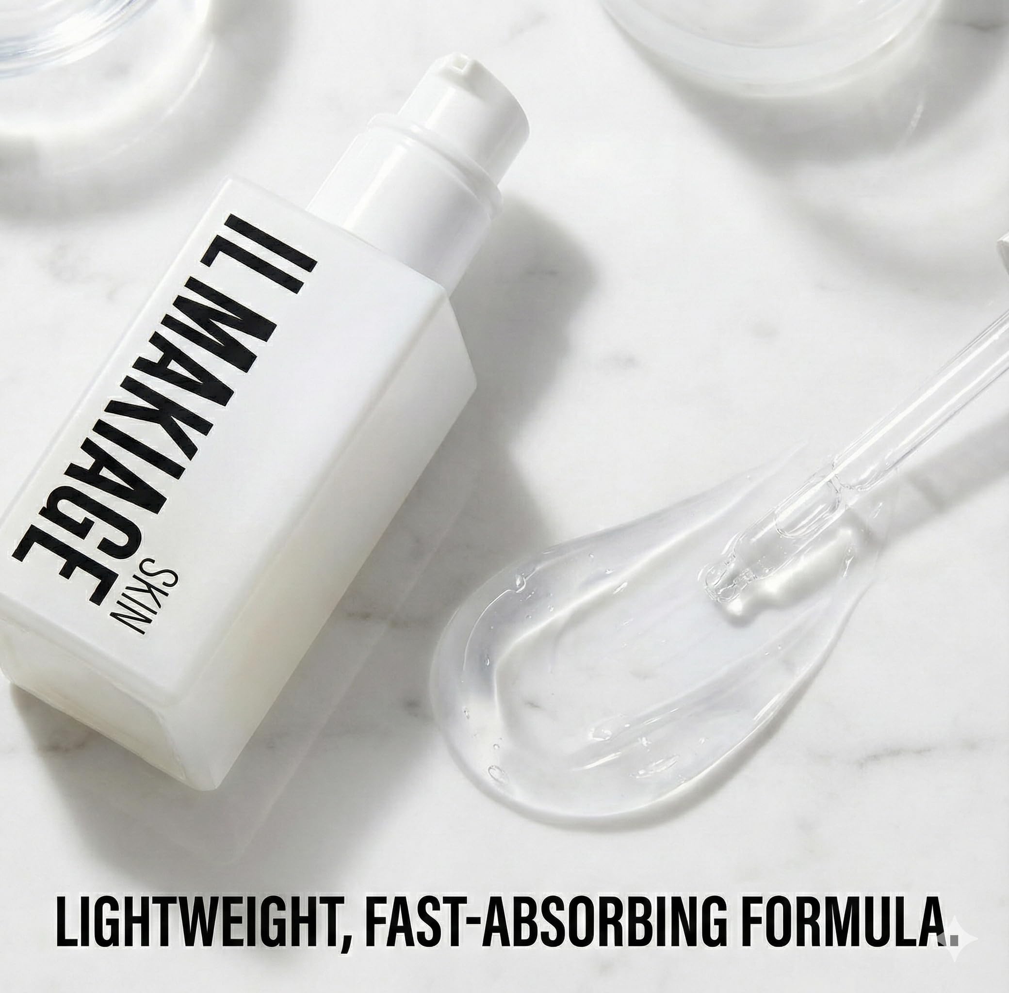 Niacinamide and Vitamin E blend shown for balanced tone and nighttime skincare.