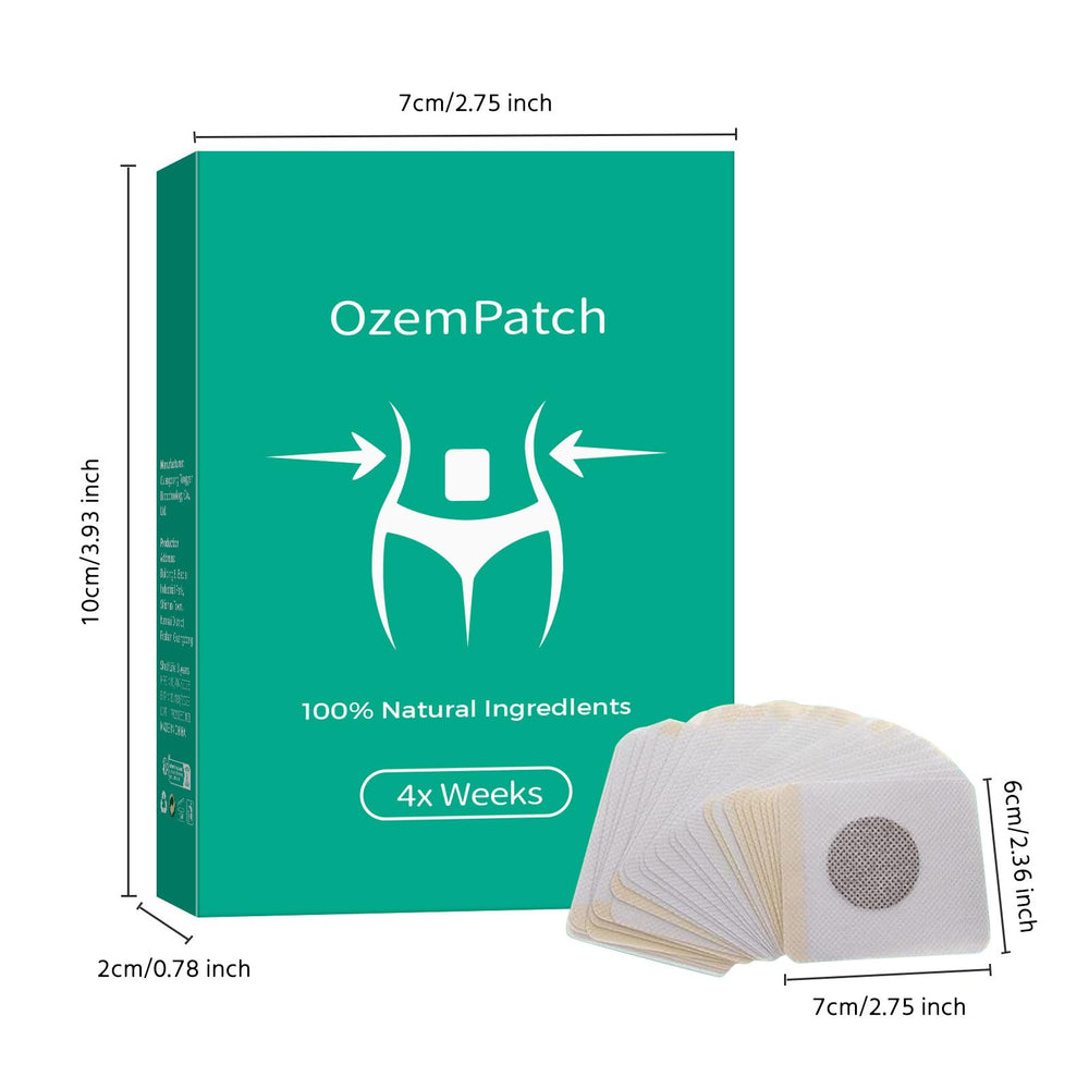 Generic Ozempatch box and patches shown in natural packaging.
