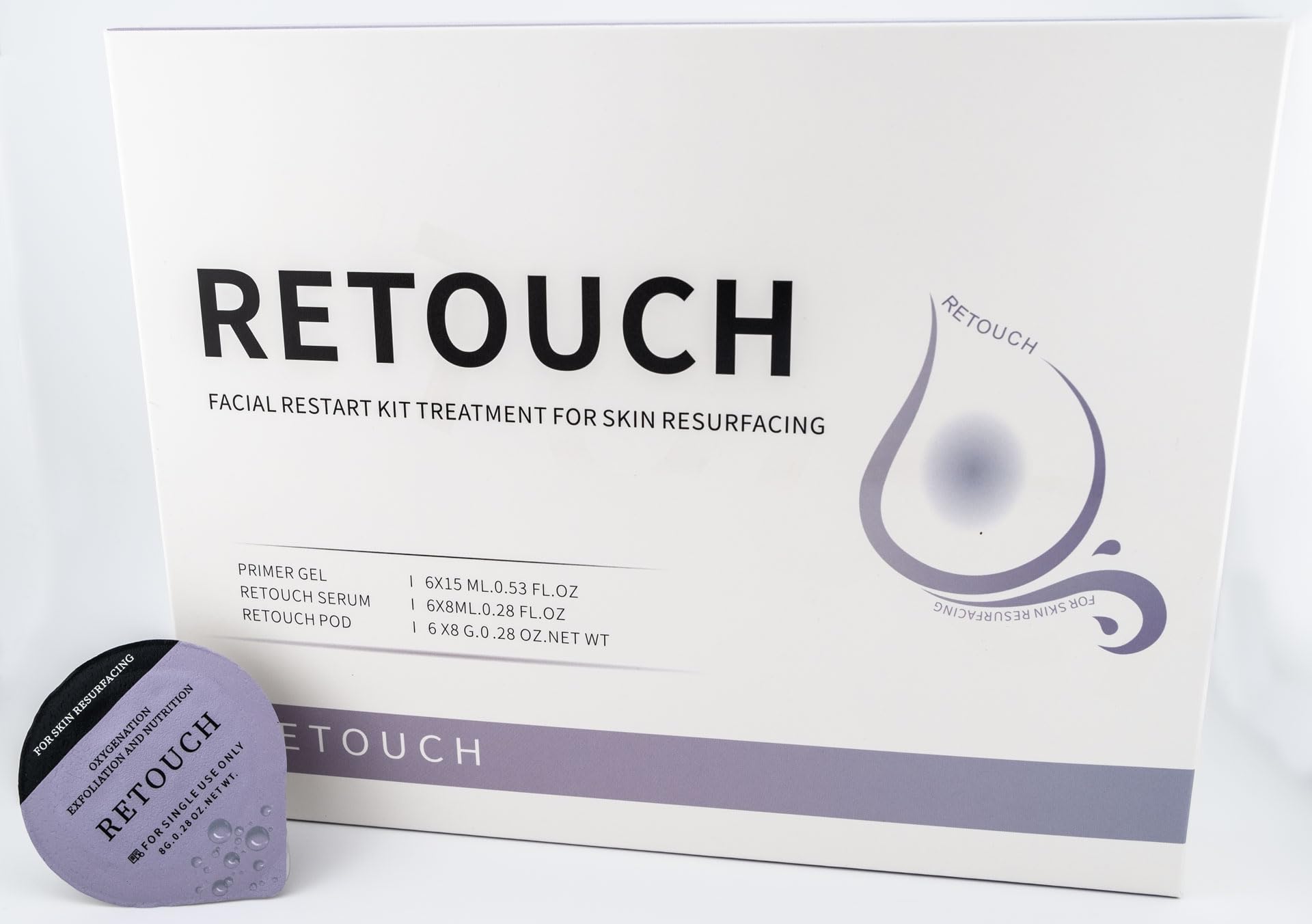 Generic Retouch Pods primer gel six-pack preps skin for treatment.